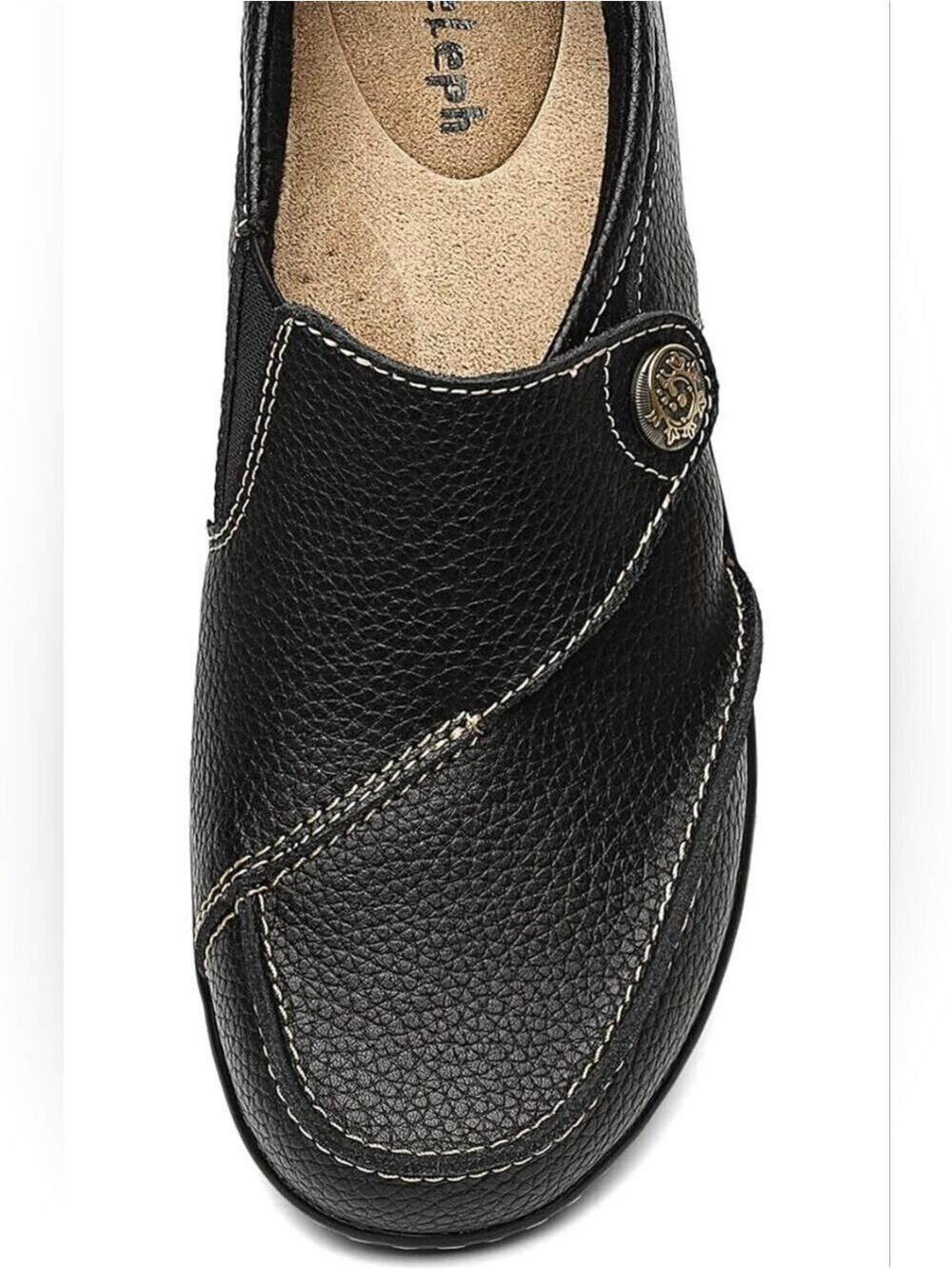 Geoeleph women's black pebbled leather casual slip-on loafers - Picture 9 of 9